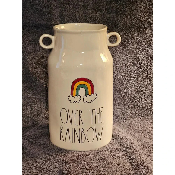 Rae Dunn OVER THE RAINBOW Ceramic Milk Jug Vase Artesian Collection by Magenta - Picture 1 of 9